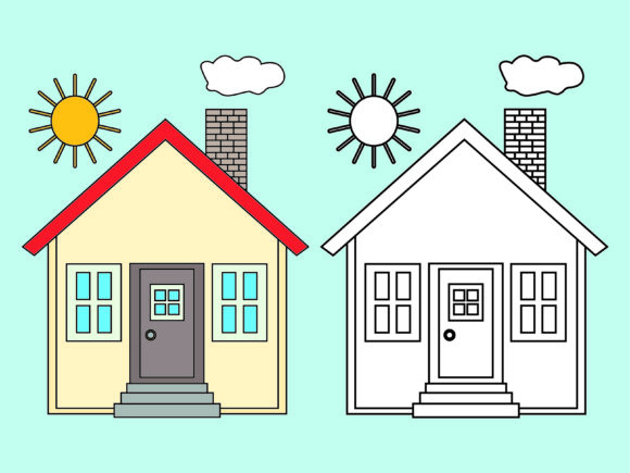 A Classic Kids Coloring House Design for Embroidery