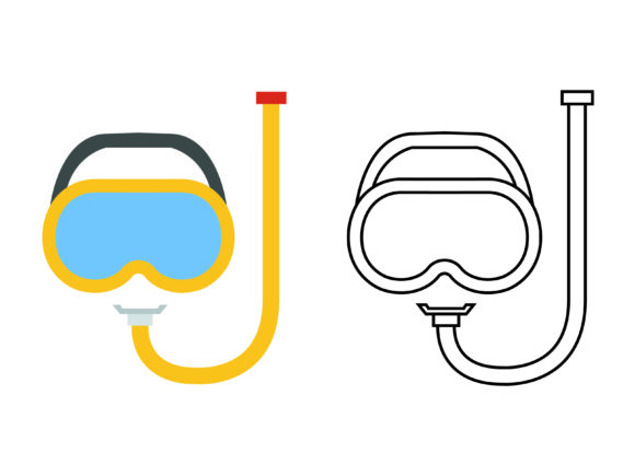 A Kids Coloring Vector of Diving Equipment & Beach Graphics