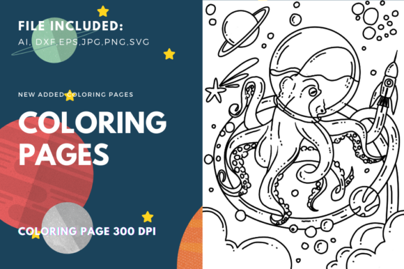 Space Octopus Coloring Page Graphics Review for Crafters